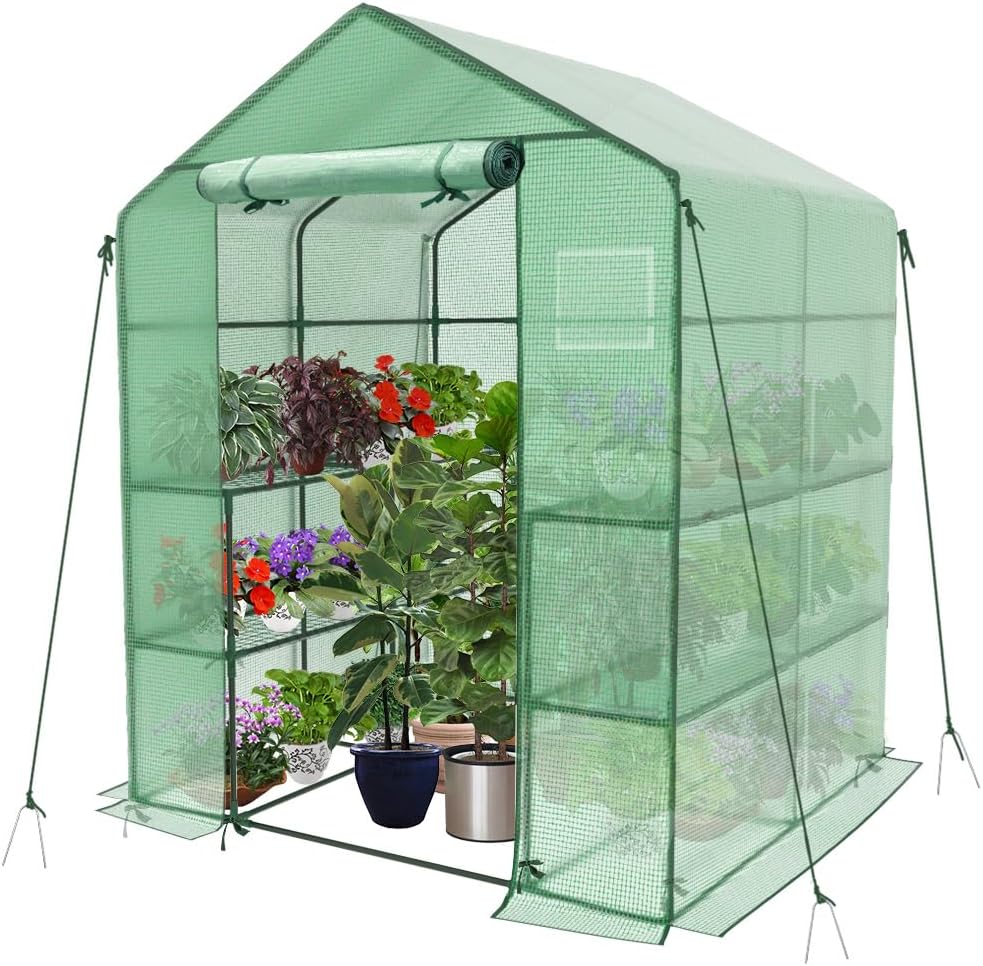 vounot walk in greenhouse with shelves, portable plastic, main product view