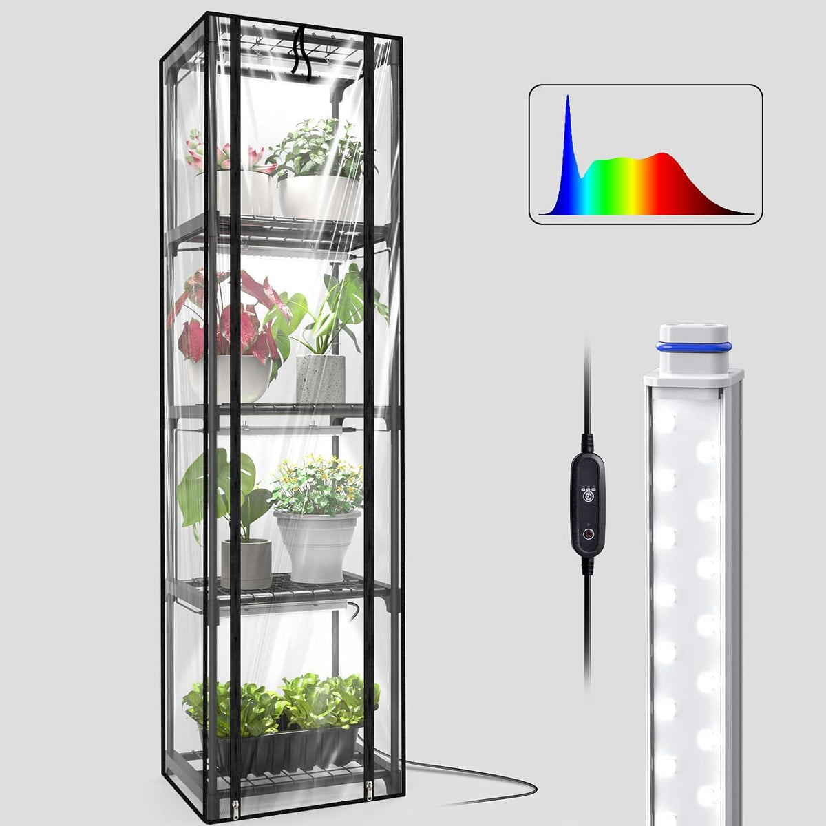 indoor greenhouse with grow lights, 11.8x15.7x59, main product view