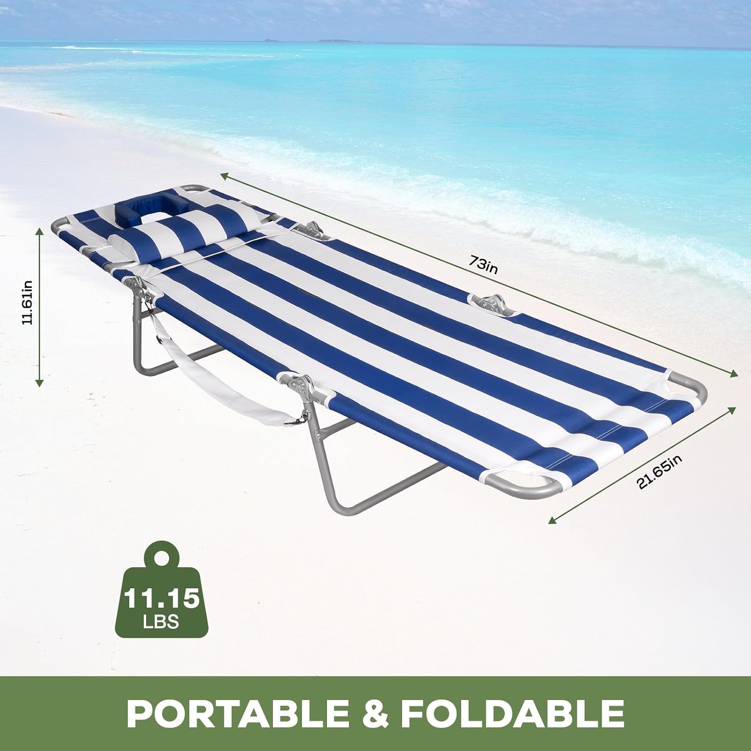 2PK Face-Down Tanning Beach Chair, Adjustable Folding Sunbathing Lounger with Arm Slots, Side Pocket, Lightweight Reclining Chair for Beach, Poolside, Lawn & Patio, Navy and White Stripe