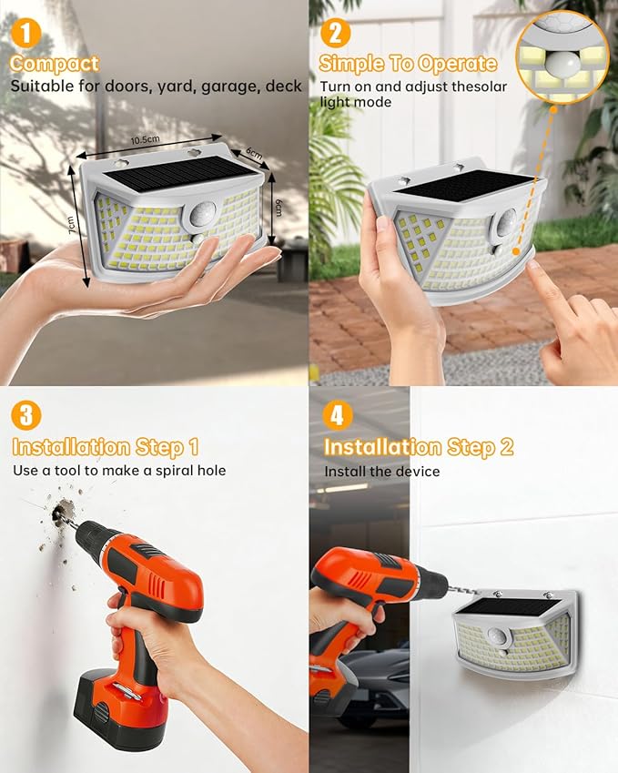 Aootek New Solar Motion Sensor Lights 120 LEDs with Lights Reflector,270° Wide Angle, IP65 Waterproof, Step Lights for Front Door, Yard, Garage, Deck (White, Daylight White, 4-Pack)