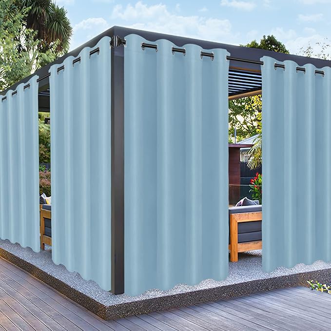 PureFit Outdoor Curtains for Patio Waterproof Weatherproof, UV Resistant Outside Curtains for Gazebo, Front Porch, Pergola, Sun Blocking Privacy Curtain, 52W x 95L inch, 1 Panel, Sky Blue