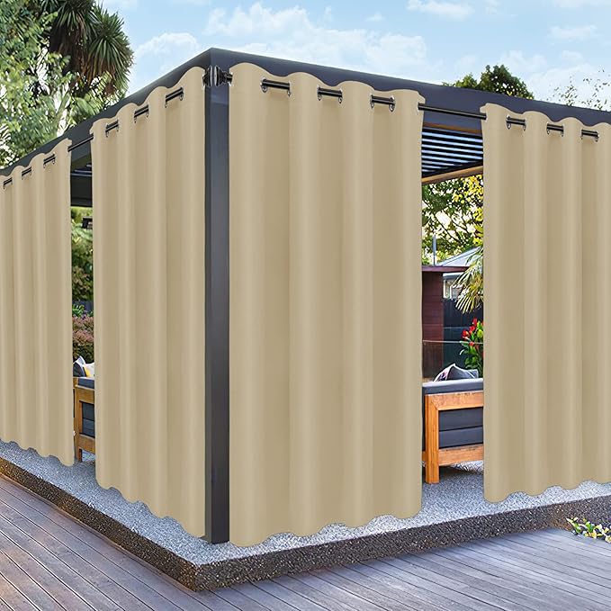 PureFit Outdoor Curtains for Patio Waterproof Weatherproof, UV Resistant Outside Curtains for Gazebo, Front Porch, Pergola, Sun Blocking Privacy Curtain, 52W x 95L inch, 1 Panel, Beige