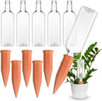 6 Sets Plant Watering Devices 6 Pcs Self Watering Spikes 6 Pcs 25 oz Plastic Bottles Slow Release Automatic Waterer Empty Liquor Bottles Terracotta Spikes for Vacation Plant (Ceramic Color)