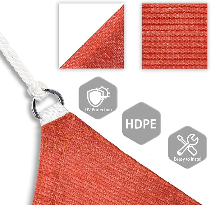 Patio Paradise 24' x 24' x 24' Sun Shade Sail Triangle Canopy Shade Cloth Fabric Sunlight Block Patio Pergola Cover HDPE Deck Awning for Outdoor Backyard Roof Shading, Red