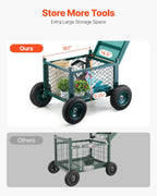 vevor rolling garden cart with seat, metal rolling, side view