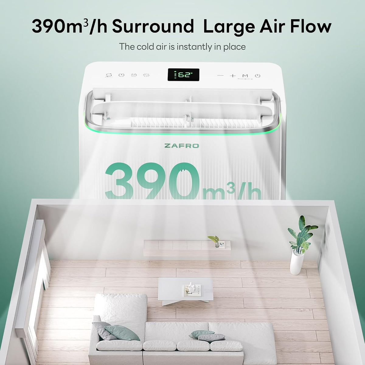 zafro smart inverter portable air conditioners, 14000 btu on a desk or shelf