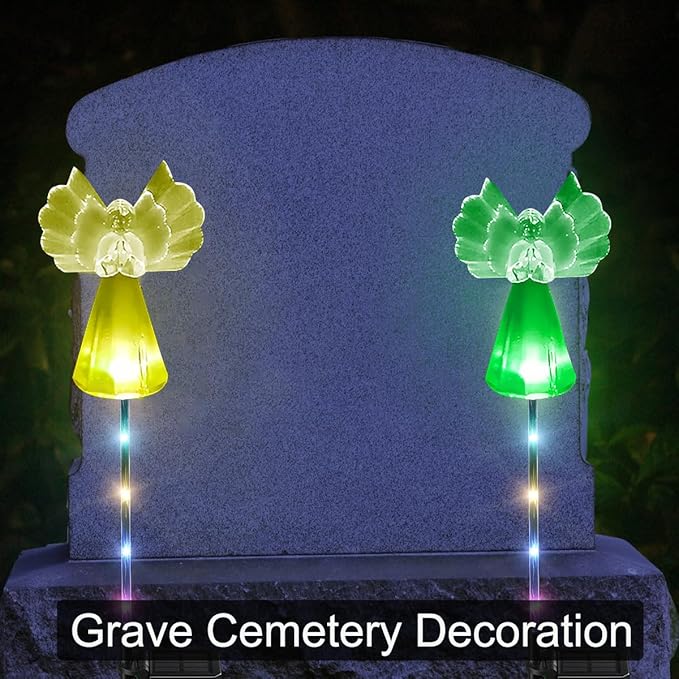Solar Angel Lights Outdoor Decor - 4 Pack Decorative Color Changing Waterproof LED Angel Stake Lights for Cemetery Grave Garden Patio Yard Art Lawn Decoration, Grave Markers, Memorial Gifts