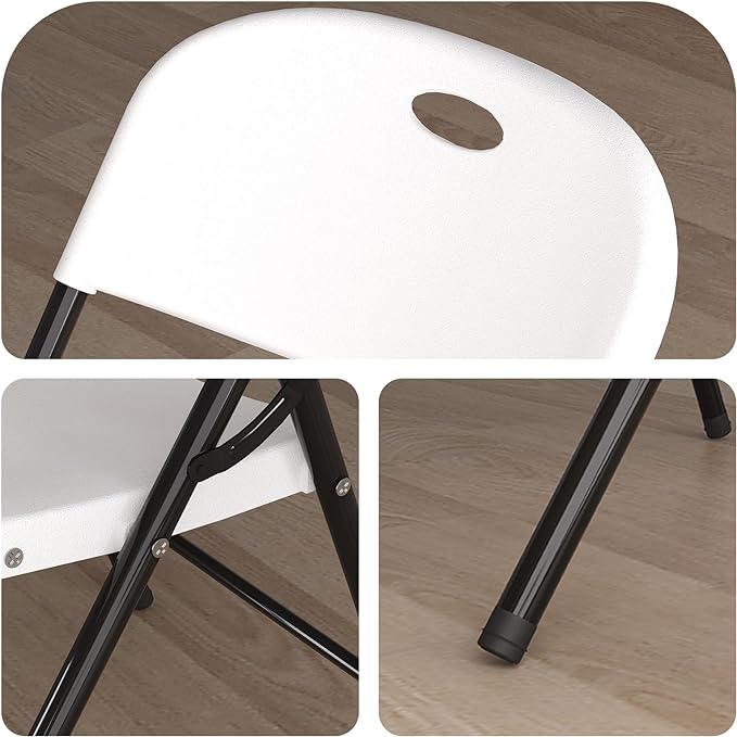 Nazhura 350 Weight Limit Heavy Duty Plastic Folding Chair with Reinfoced Steel Frame for Indoor and Outdoor, Wedding, Party, Restaurant, Meeting Room, Patio and Garden (White, 6 Pack)