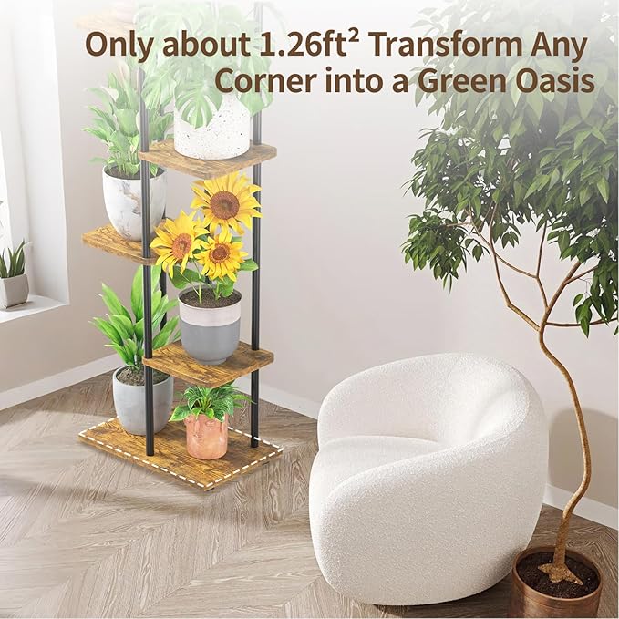 LASZOLA Black 7 Tiered Wood Plant Stand Indoor for Larger Heavy Duty Planter, Sturdy Multi Level Vertical Flowers Racks for Narrow Inside Floor, Decorate Shelving for Hold House Tree, Space Saving