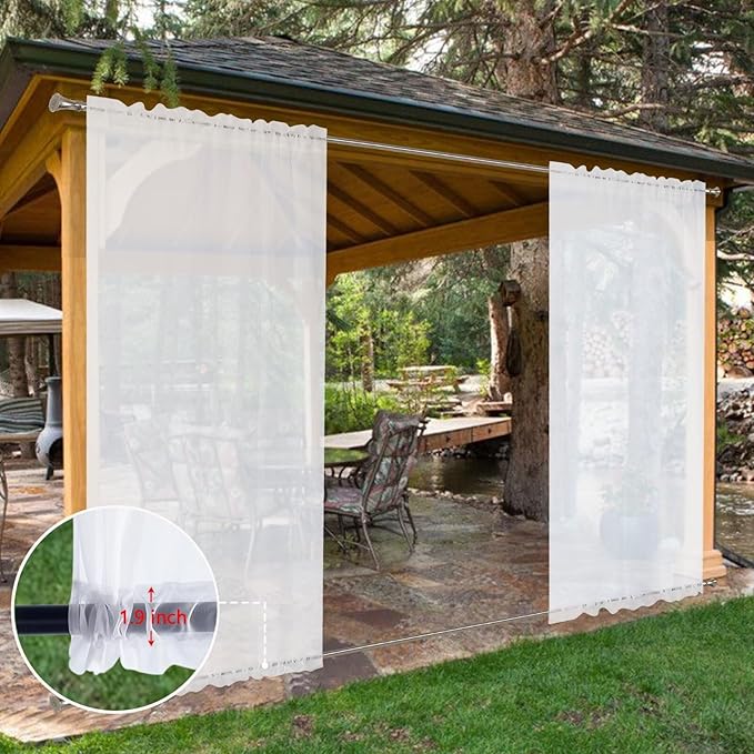 SpaceDresser Waterproof Outdoor Sheer Curtains for Patio - 2 Panels Rod Pocket Indoor Voile Sheer Curtain for Living Room,52W x 108L inch, White
