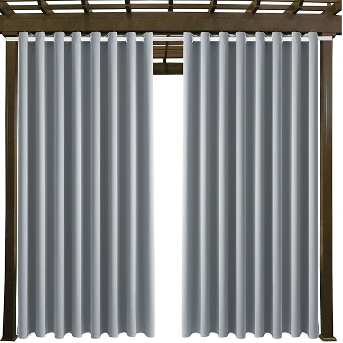 Waterproof Outdoor Curtain W105 x L95 - Grommet Top Sunlight Blocking Window Treatment Drapes Blackout Curtains for Home Bedroom Living Room Outdoor Patio Porch Pergola Cabana Gazebo (Light Gray)