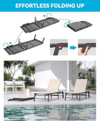 Aluminum Chaise Lounge Chair Outdoor, Foldable Patio Lounge Chair Assemble-Free, Pool Lounge Chairs with 5 Adjustable Backrest, Outdoor Lounge Chairs for Outside Poolside Beach Lawn Beige