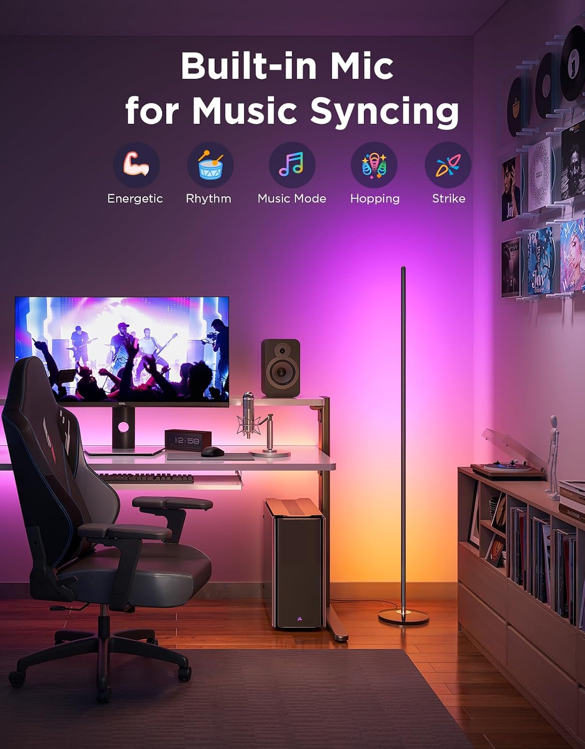govee rgbic floor lamp basic, 1000lm led corner showing dimensions