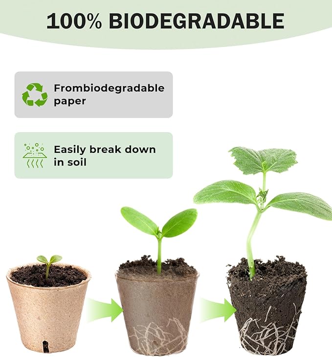 homenote Peat Pots, 3.15/4 Inch 60 Pcs Seed Starting Pots with Drainage Holes Round Nursery Plants Pots with Bonus 20 Plant Labels