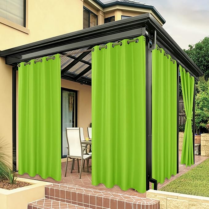BONZER Waterproof Indoor/Outdoor Curtains for Patio Thick Privacy Grommet Curtains for Bedroom, Living Room, Porch, Pergola, Cabana, 1 Panel, 54W x 108L inch, Green