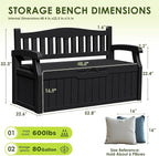 Greesum 80 Gallon Outdoor Storage Bench, Weather-Resistant Deck Box, Patio Furniture Bench for Backyard, Garden, Porch, Large Capacity Seat for Pillows Cushions Patio Accessories, Dark Black