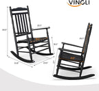 VINGLI Wooden Rocking Chair, Outdoor Chair with 450 lbs Support, Relaxing Rocker with Solid Wood High Back Seat Reclining Seat for Deck, Garden, Backyard, Porch, Indoor or Outdoor Use (Black, 1PC)
