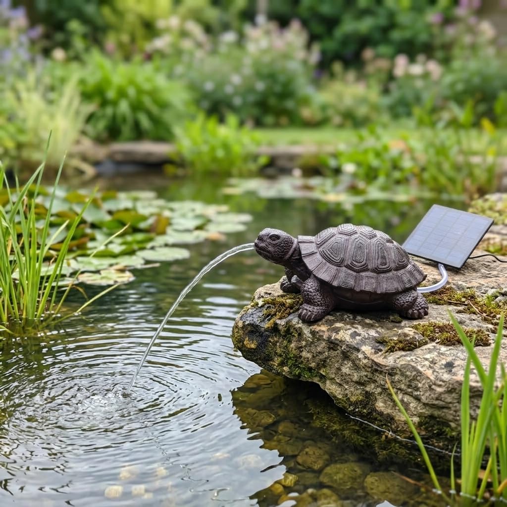 Pond Spitter, Pond Fountain Brown Resin Turtle Fountain, 7.6 * 5.1 * 3.5in | Solar-Powered Water Aerator, For Small Ponds & Garden Decor, Decorative Pond Feature