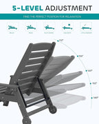 SERWALL Patio Chaise Lounge Chair Set of 2 with 9FT Patio Umbrella, 78'' HDPE Outdoor Lounger, Poly Lounge Chair with Rolling Wheels & Cup Holder for Pool,Slate Gray (Umbreall Base not Included)