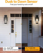Outdoor Wall Lights Dusk to Dawn Outdoor Lighting 2 Pack, 15" H Black Exterior Lighting Fixtures Waterproof Sconce Porch Lights with LED Bulbs, Large Outside Lights for House with Water Glass