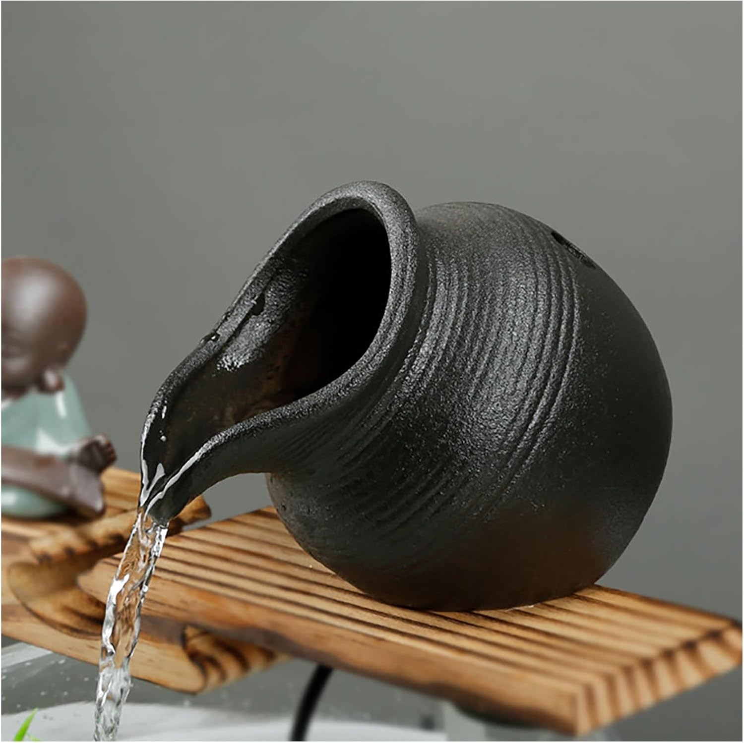 Ceramic jar Pond Spitter – Outdoor Water Fountain Decoration Automatic Circulation Water Landscaping Ornaments for Garden, Patio, Balcony, Koi Ponds(Black)