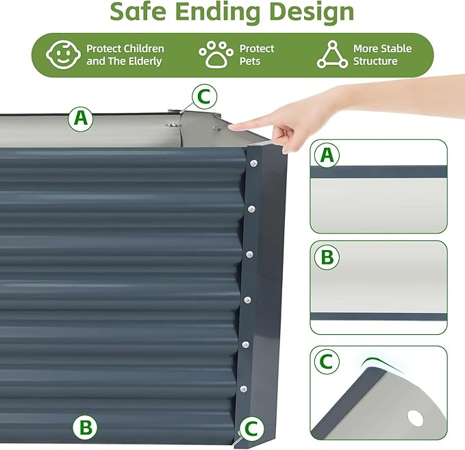 4x2x2ft Raised Garden Bed - Galvanized Deep Root Planter Boxes Outdoor with Wing Nuts and Safety Edges for Gardening Vegetables, Flowers, Herbs, Succulents - Gray