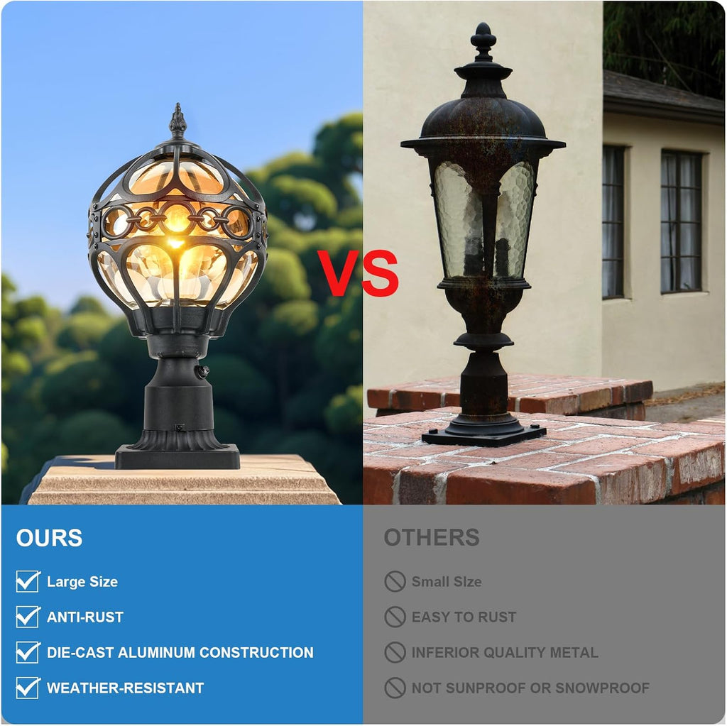 2 Pack Dusk to Dawn Outdoor Lamp Post Lights, 17.5'' Black Aluminum Rust-Proof Globe Post Lighting Fixture for Porch Driveway Garden, Exterior Hardwired Pillar Light with Standard 3" Base
