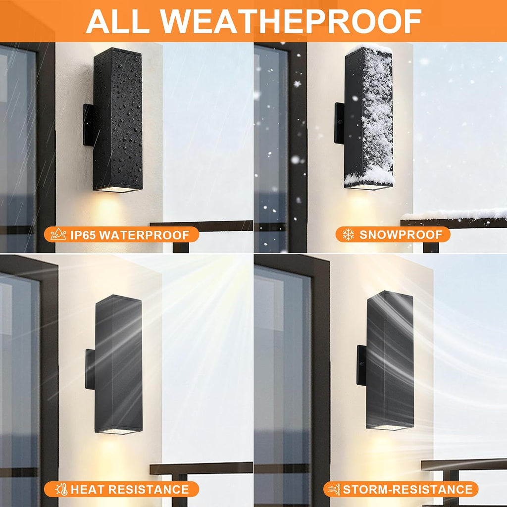 14 in Outdoor Light Fixture Black Outdoor Porch Light,Aluminum | Up and Down Modern Exterior Wall Light For Front Door,Patio,Garage Include 4 * 7W 3000K LED Bulbs,Waterproof,2Packs