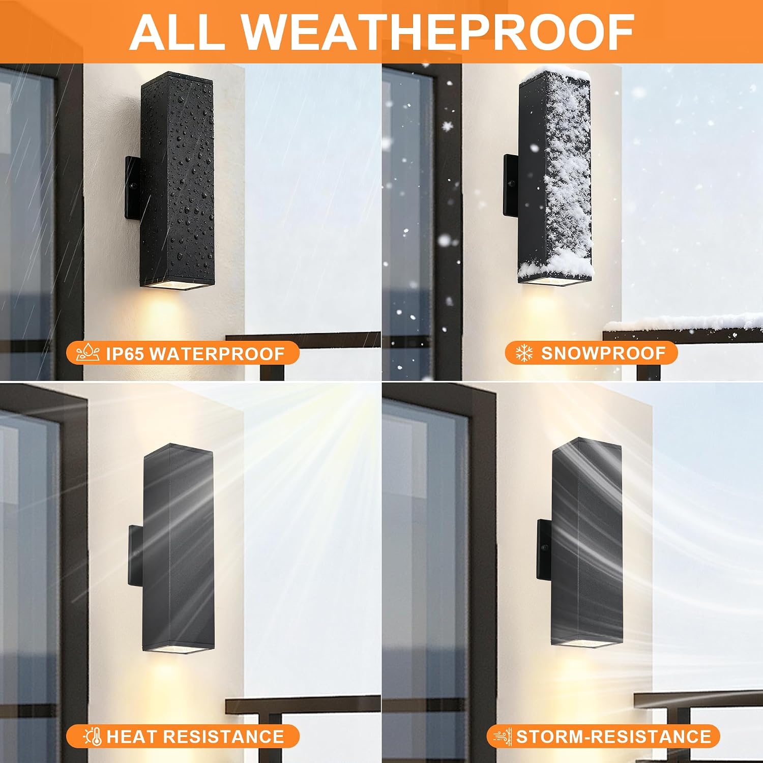 14 in Outdoor Light Fixture Black Outdoor Porch Light,Aluminum | Up and Down Modern Exterior Wall Light For Front Door,Patio,Garage Include 4 * 7W 3000K LED Bulbs,Waterproof,2Packs
