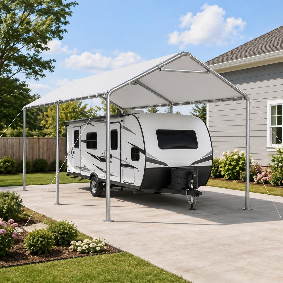 aoxun 10x20 ft heavy duty carport, outdoor portable shown in use