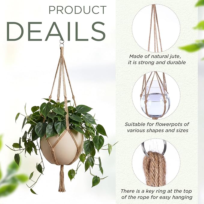 EBOOT 2 Pack 33 48 Inch Large Macrame Plant Hanger Rope to Hang Flower Pot Plant Holder for Indoor Outdoor Decorations, 4 Legs (Linen Color)