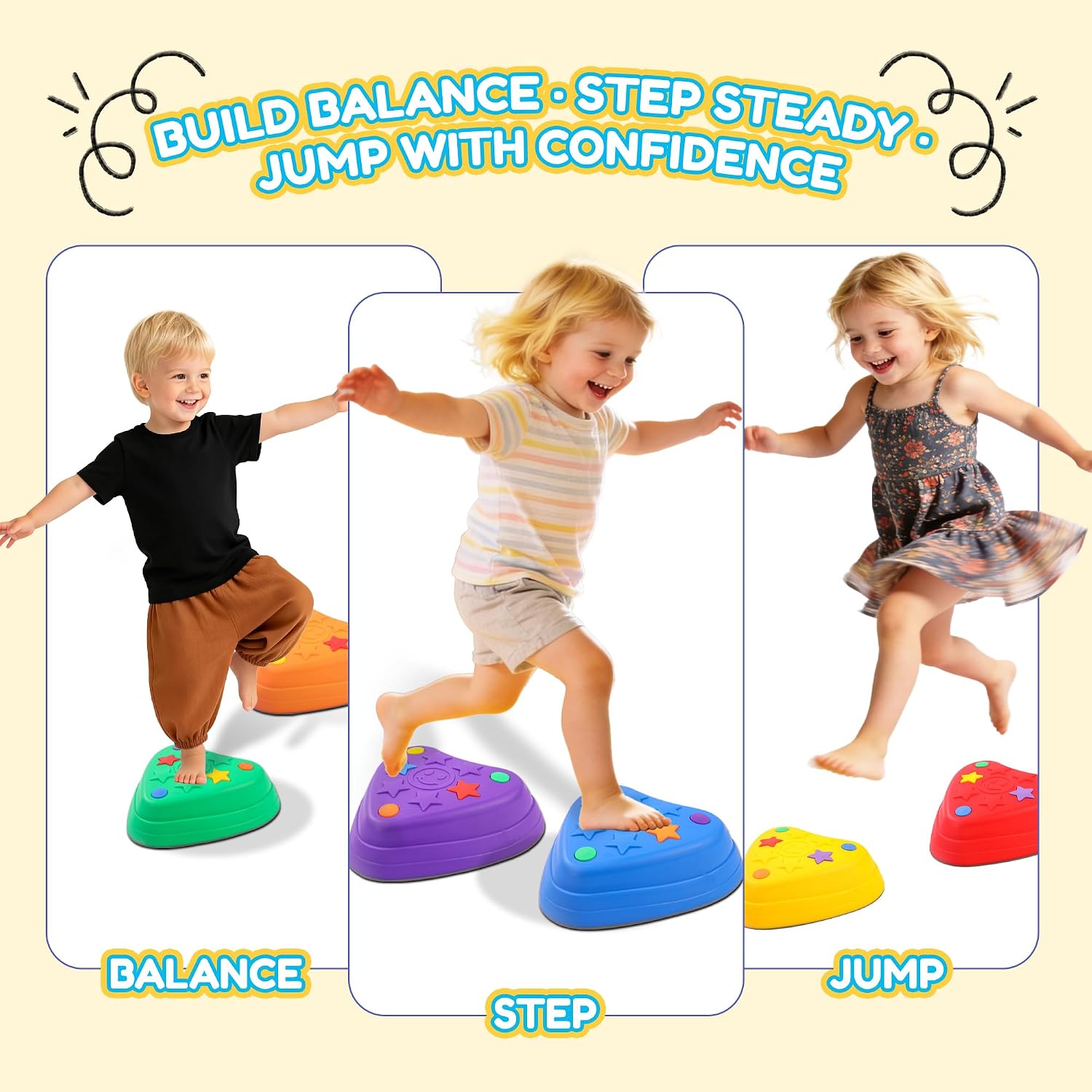 Balance Stepping Stones for Kids – 6PCS Heart-Shaped Sensory Stepping Stones with Non-Slip Textures, Balance Stones for Ages 3-12