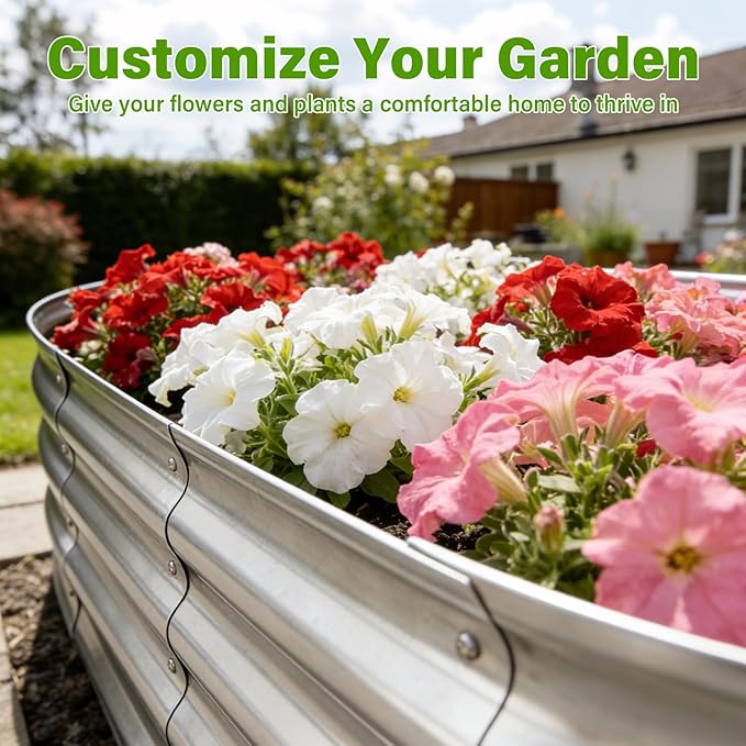 Galvanized Raised Garden Bed for Outdoor: 4X2X1ft Durable Metal Vegetable Plant Container Kit - Oval Planter Box for Gardening Flower Trough （2 Pack）