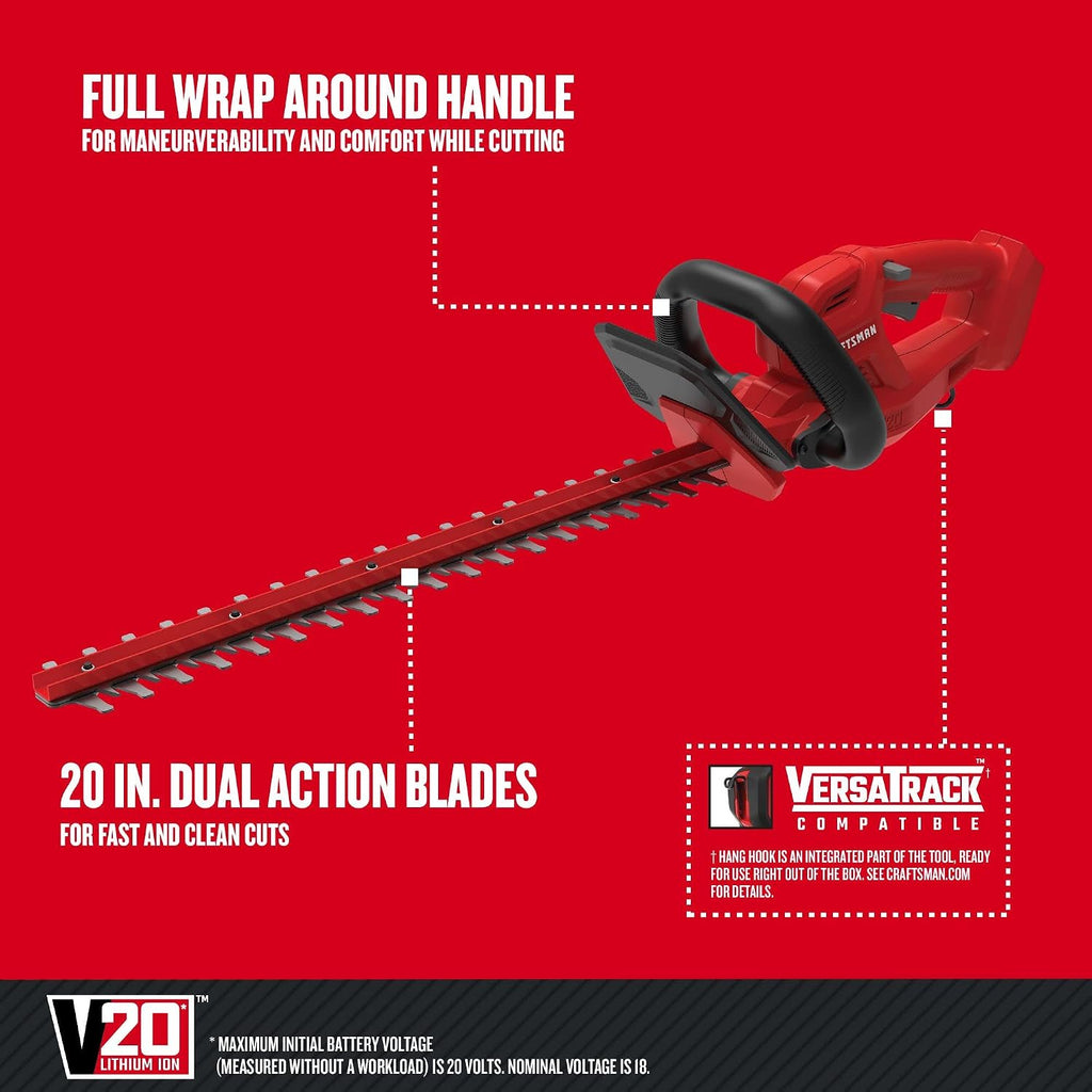 CRAFTSMAN V20 Cordless Hedge Trimmer, 20 inch, Bare Tool Only (CMCHT810B)
