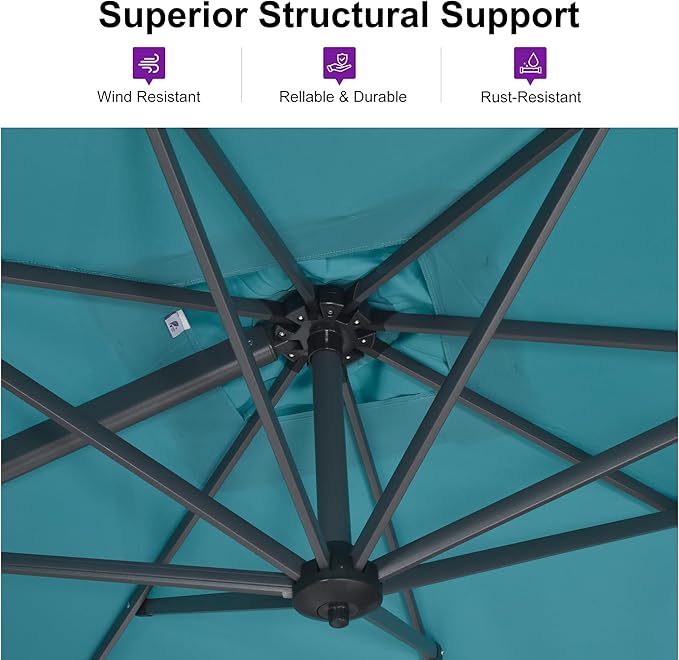 PURPLE LEAF 11 Feet Patio Umbrella Outdoor Cantilever Round Umbrella Aluminum Offset Umbrella with 360-degree Rotation for Garden Deck Pool Patio, Turquoise Blue