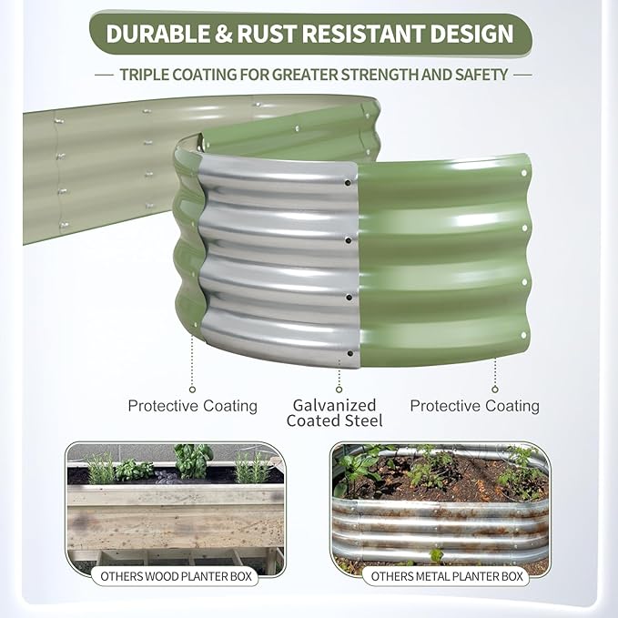 Galvanized Raised Garden Bed Outdoor- Raised Beds for Gardening| Metal Planter Box, Steel Raised Garden Bed Kit with Safety Edging and Gloves for Vegetables, Flower, Herbs (4x2x1FT, Green)