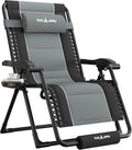 UDPATIO Oversized Zero Gravity Chair Outdoor Patio Folding Recliner | 33in Adjustable Anti Gravity Padded Lounge Chair with Cup Holder, Foot Rest & Headrest for Camping Garden Indoor Black/Gray