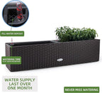 Dexceder 31.5 Inch Rattan Self Watering Planter Indoor Outdoor, Thickened Large Rail Flower Plant Pot Window Box with Water Level Indicators & Bracket (Brown)