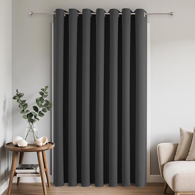 Joydeco Blackout Patio Sliding Door Curtains 96 Inches Long, Grommet Privacy Room Divider Curtains, Extra Wide Thermal Blackout Drapes for Bedroom Living Room (Grey, 100Wx96L, 1 Panel)