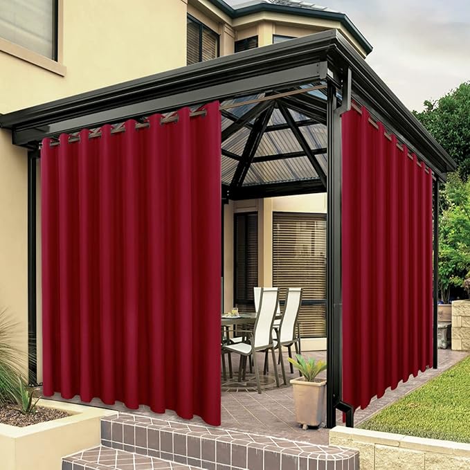 BONZER Outdoor Waterproof Curtains for Patio Wide Grommet Light Filtering Outside Curtains for Gazebo, Porch, Pergola, Pavilion, 1 Panel, 110W x 84L inch, Red