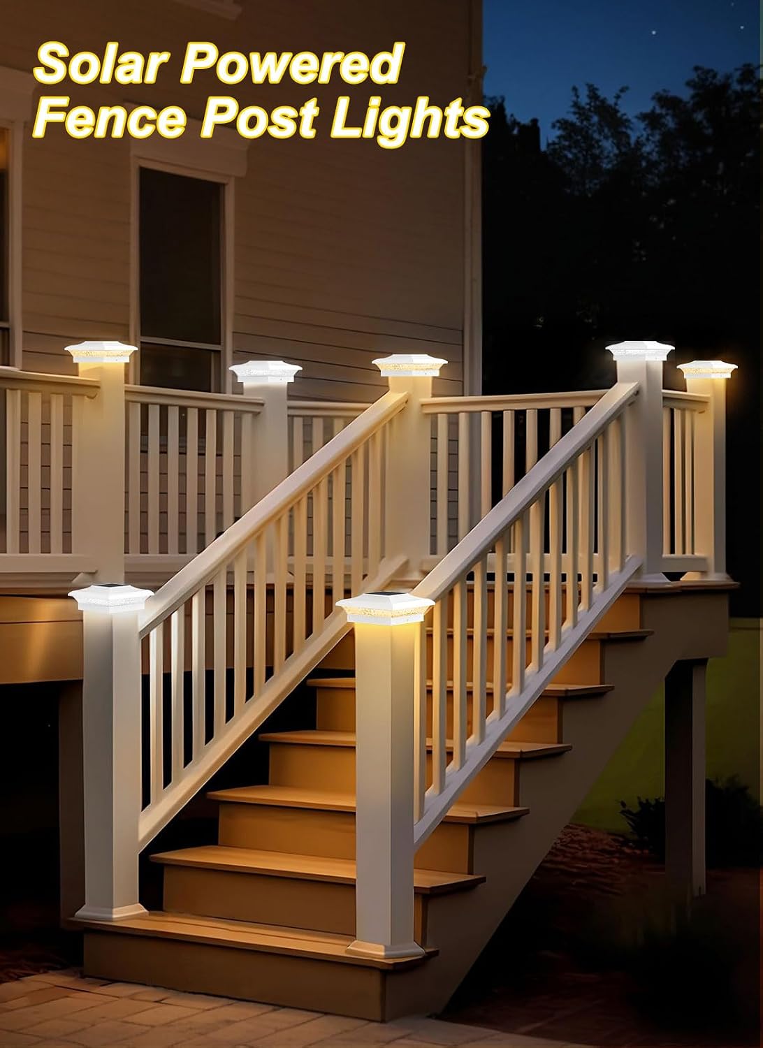 T-SUN 4x4 Solar Post Cap Light White, 6 Pack Solar Post Lights 3000K/6000K | Fit for 4x4 Vinyl Wooden Post, Waterproof Solar Post Cap Lights with Warm & Cool White, for Deck Garden Patio Yard Lighting