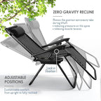 Nestl Zero Gravity Chairs, Portable Patio Lounge Chair Outdoor with Pillows & Cup Holder Trays, Adjustable Steel Mesh Reclining Camping Chair, Folding Patio Lawn Chair for Deck, Beach, Yard - Black