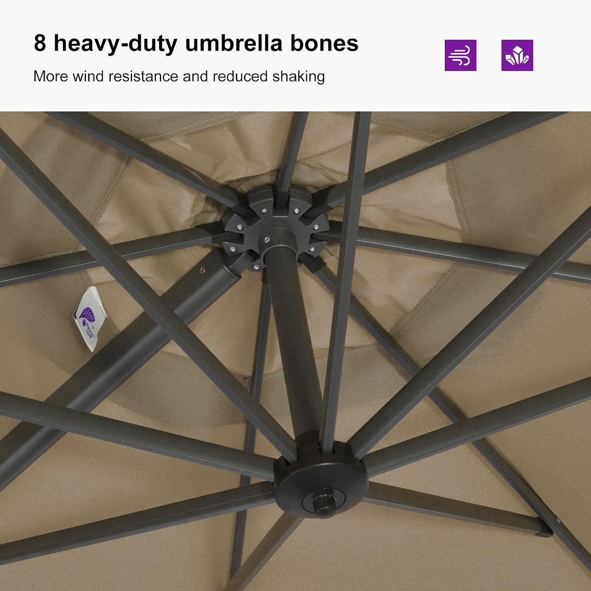 purple leaf patio umbrella with base and cover on a desk or shelf