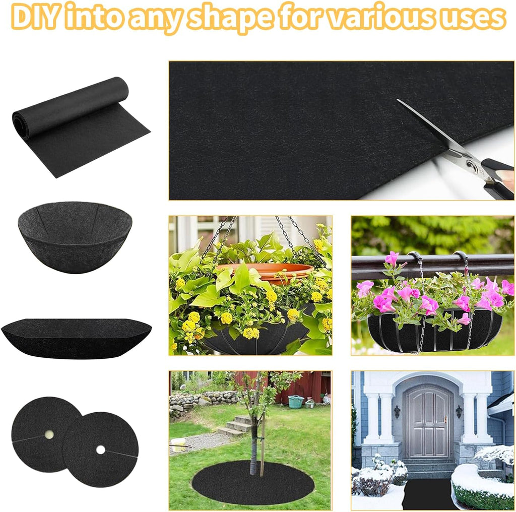 16x122 Inch Black Felt Planter Liner Roll, Non-Woven Hanging Basket Liners Coco Coir Alternative Breathable Outdoor Planter Liner Window Box Liners for Metal Basket Flower Pot Raised Garden Bed