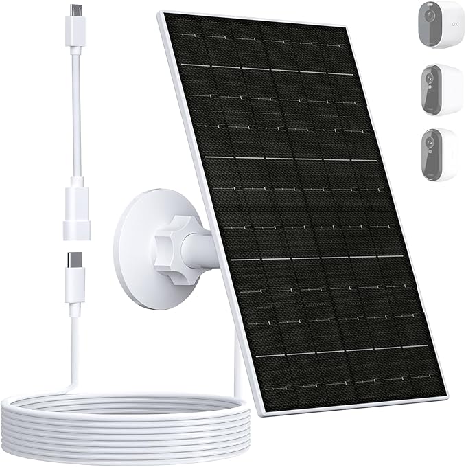 Zivif 7W Solar Panel for Arlo Essential 2K (2nd Gen), Essential XL & Spotlight Cameras, USB-C to Micro USB Charger for 5V Battery Cameras, IP66 Waterproof, 360° Adjustable Mount, 9.8ft Cable