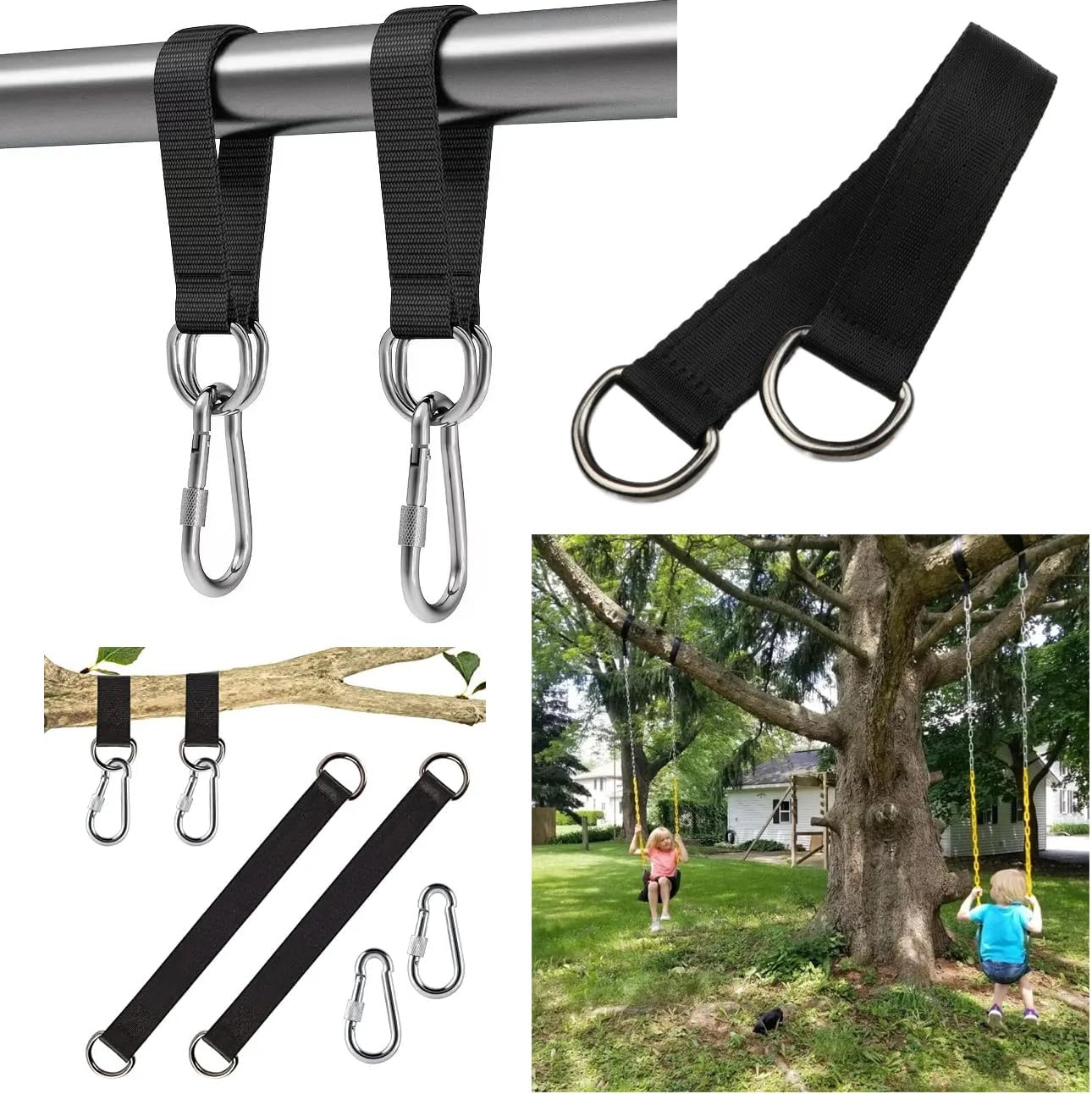 2 Pack Tree Swing Straps Hanging Kit 50cm 400lbs Heavy Duty Belt with Safer Lock Snap Hook Clip Carabiner Connector for Hammock Punching Bag Swings Chair Seat Gym Bar Handle Cable Outdoor