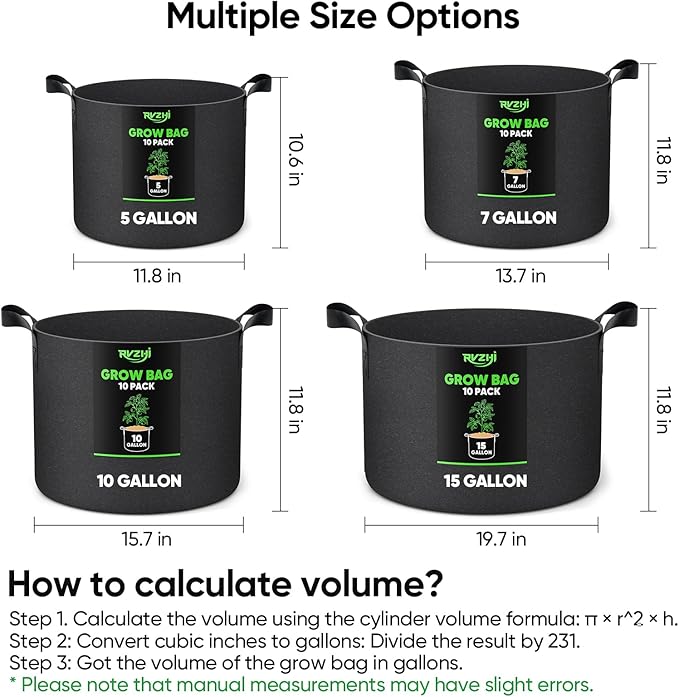 Grow Bags for Potato 5-Gallon: 10 Pack Black 350G Heavy Duty Thickened Fabric Pots with Handles & Labels - Nonwoven Gardening Containers for Growing Plants Vegetable Fruit Tomato Flowers Herbs