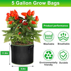 5 Gallon Fabric Grow Bags 6-Pack, Thickened Aeration Planter Bags with Handles Plant Tags Seedling Bags for Outdoor Indoor Vegetable Garden, Black