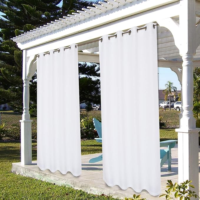 BONZER Outdoor Curtains for Patio Waterproof, Premium Thick Privacy Weatherproof Grommet Outside Curtains for Porch, Gazebo, Deck, 1 Panel, 54W x 84L inch, White