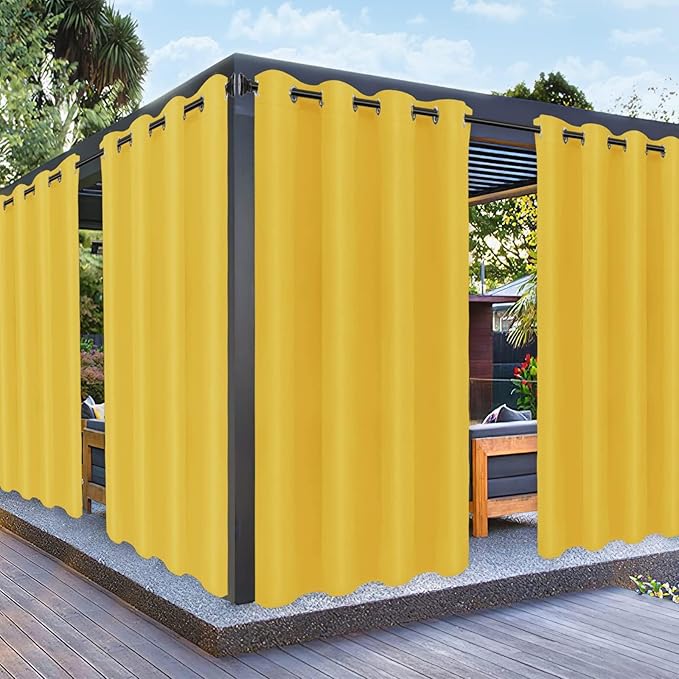 PureFit Outdoor Curtains for Patio Waterproof Weatherproof, UV Resistant Outside Curtains for Gazebo, Front Porch, Pergola, Sun Blocking Privacy Curtain, 52W x 120L inch, 1 Panel, Yellow